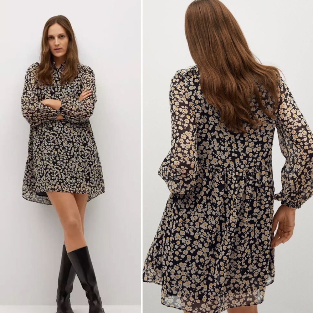 MANGO flowy floral Print Dress NWT L